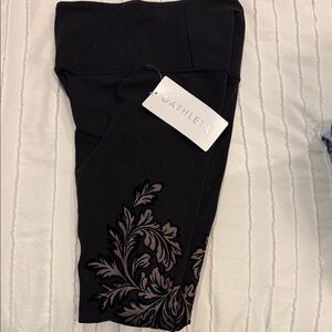 Athleta Black Leggings with Leaf Pattern